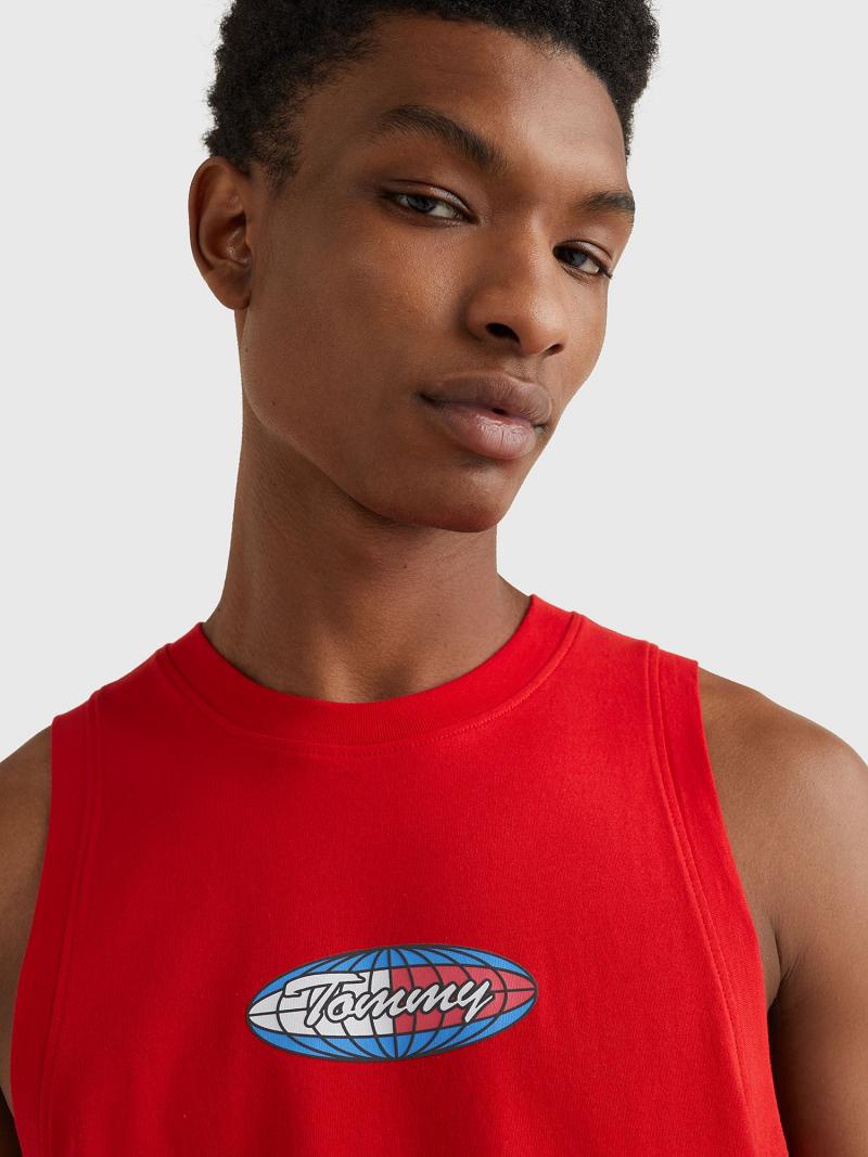 Férfi Tommy Hilfiger Surf globe logo tank Póló Piros | HU 860AHK